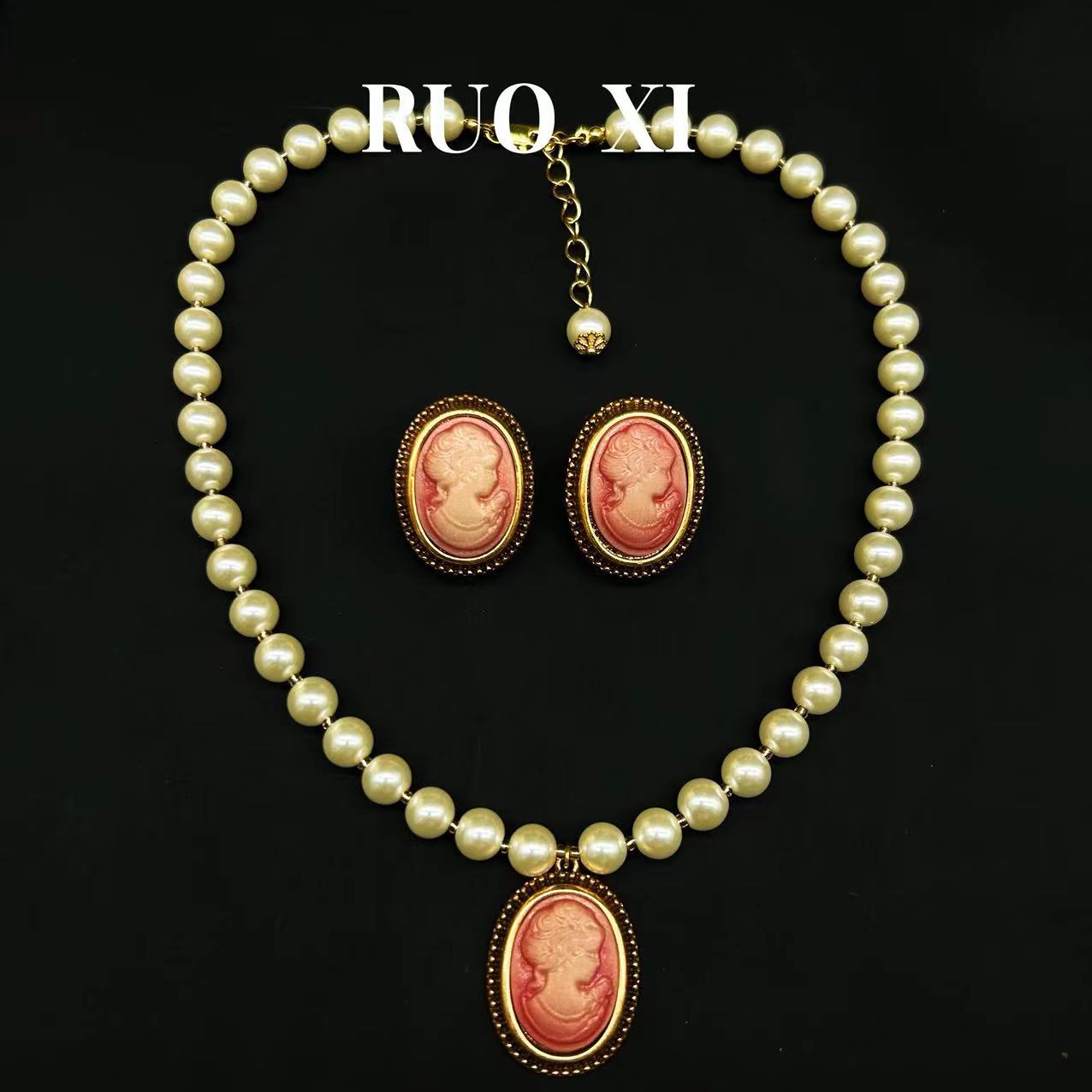 Cameo Necklace Cameo embossed earrings vintage pearl jewelry