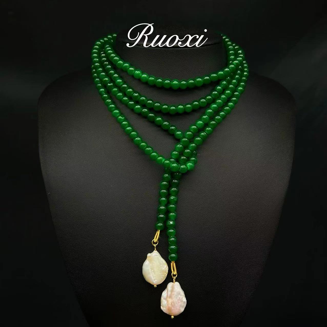 green beads necklace artificial Emerald multi-layer necklace