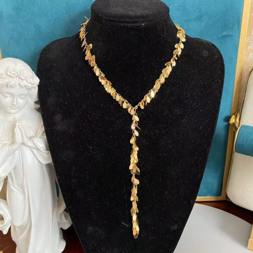 Long Necklace Earrings Y Shaped Necklace Fashion Retro Gold Tassel Pendant Collar Earring Set