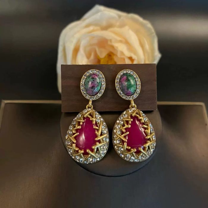 Red Earrings Teardrop Earrings Fashion Jewellery Fashionable Retro Women's Rhinestone Earrings - Image 3