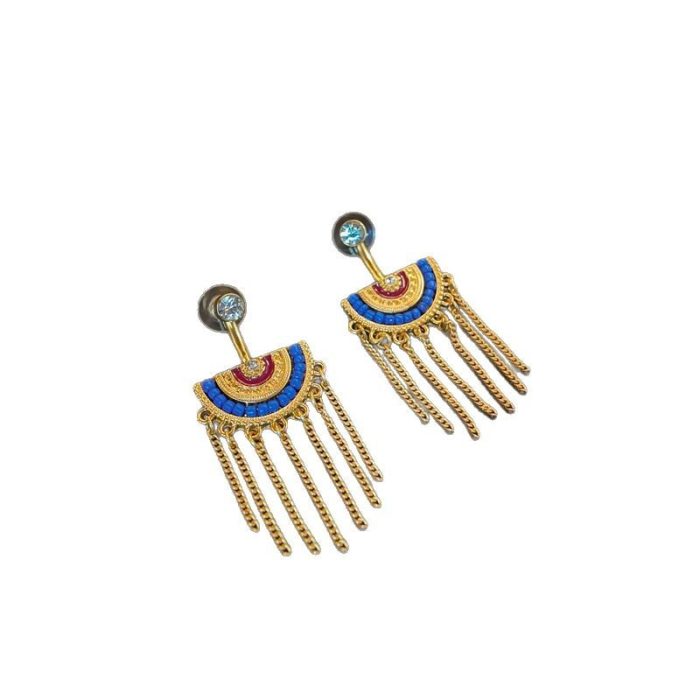 Tassel Earrings Online Jewelry Rhinestone Earrings High End Semi Circular Enamel Painted Blue Glazed Beads Long Earrings Feminine Temperament - Image 3