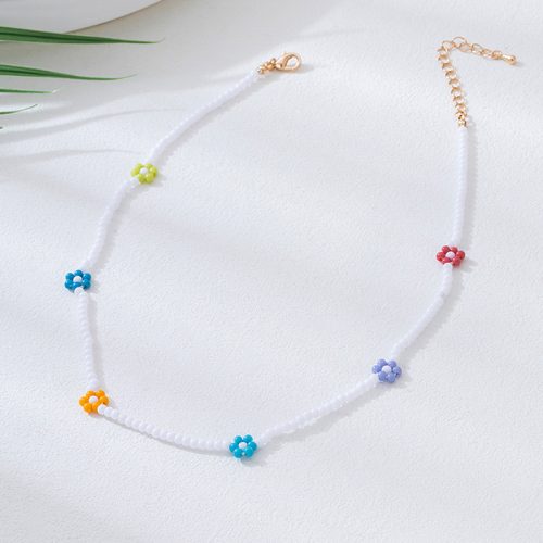 Flower Necklace Choker Necklaces For Women Cosmetic Jewelry Fashionable And Cute Literary Beaded Colourful Small Flower Decorative Necklace