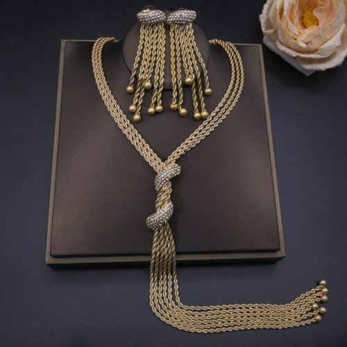 Tassel Earrings Long Necklace Jewelry Set Gold Simple Tassel Retro Style Necklace Earrings Women's Fashion Light Luxury Set Star Same Style