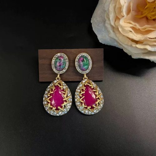 Red Earrings Teardrop Earrings Fashion Jewellery Fashionable Retro Women's Rhinestone Earrings