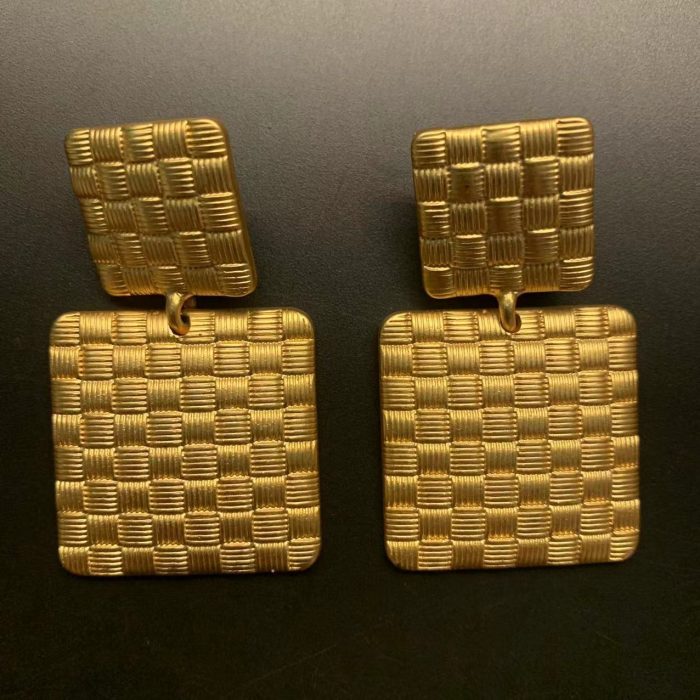 Gold Plated Earrings Women's Square Earrings New Earrings Personalised Earrings Simple Style - Image 2
