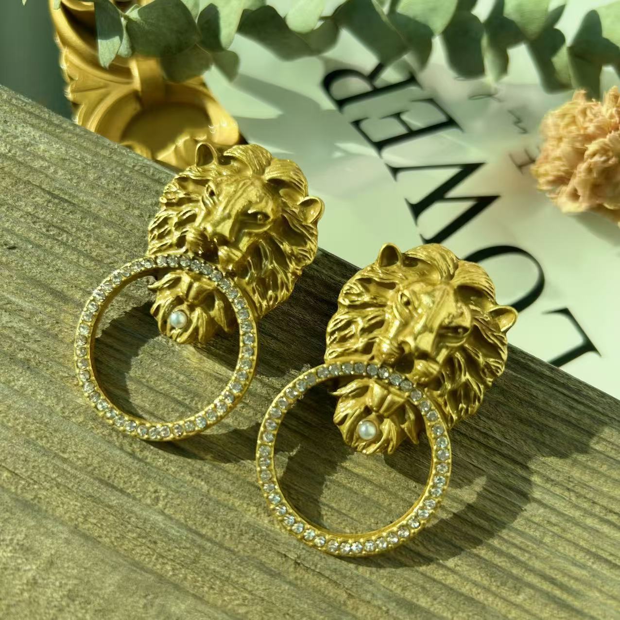 Antique Gold Lion Head Doorknocker Earrings