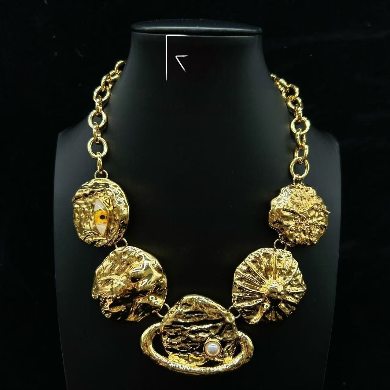Chunky Gold Evil Eye Planet Statement Necklace