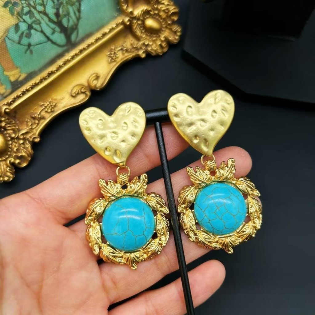 Hammered Gold Leaf Ornate Statement Earrings