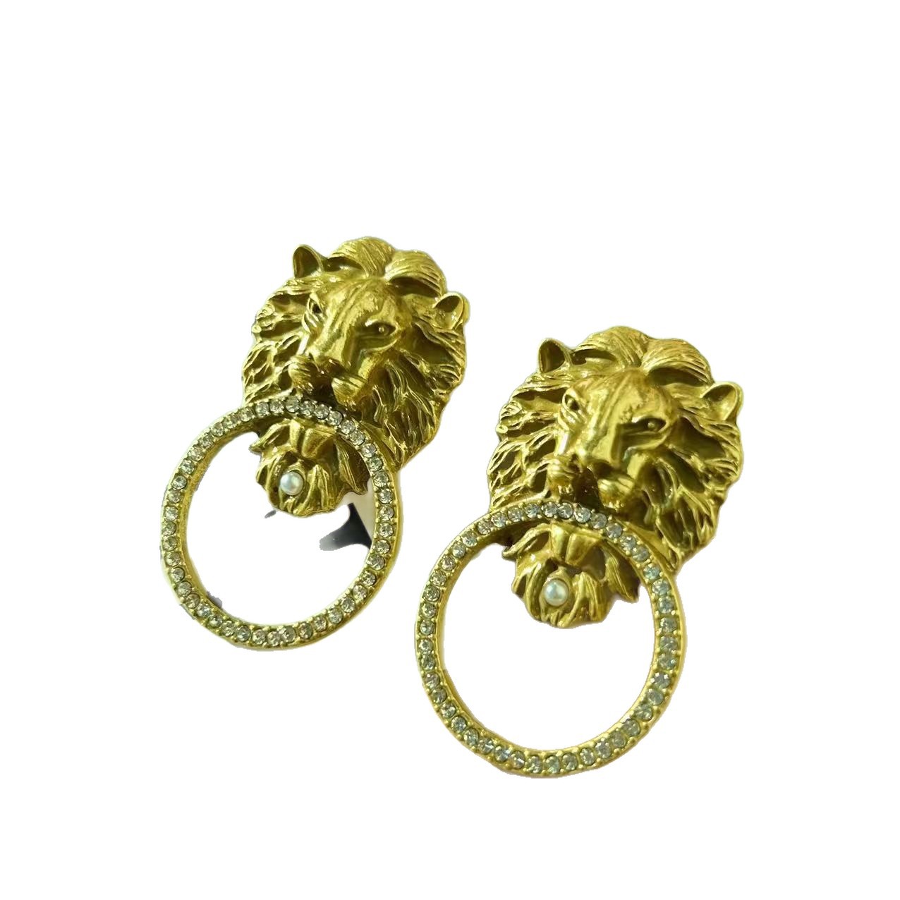 Ornate Lion Crystal Ring Women Earrings