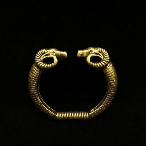 Vintage Double Ram Head Antique Gold Cuff Bracelet