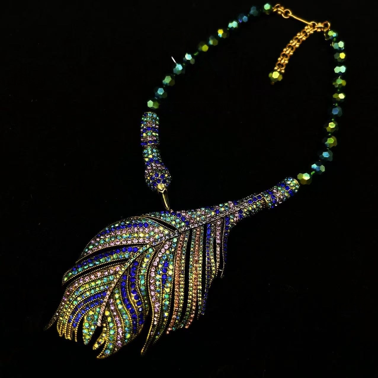 Vintage Multi Color Peacock Feather Necklace