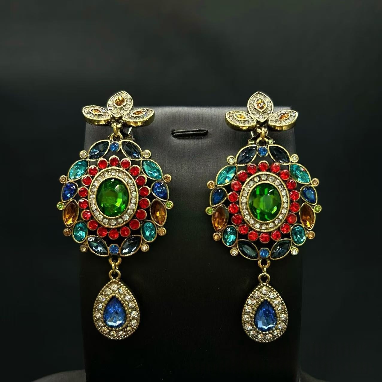 Vintage Multicolor Crystal Drop Earrings