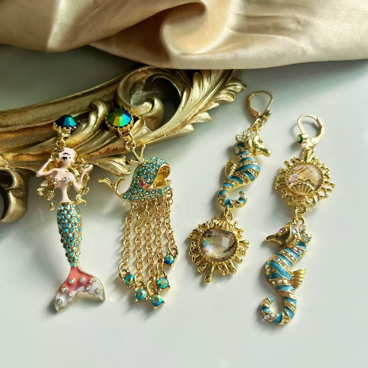 Vintage Nautical Marine Creature Drop Earrings