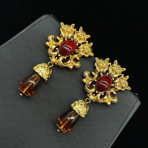 red gem statement earrings
