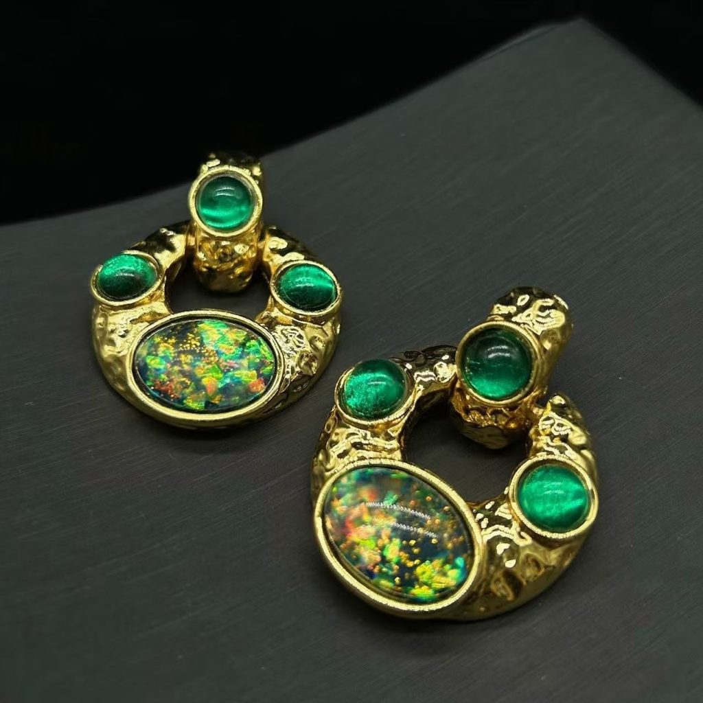 simulated opal stud earrings