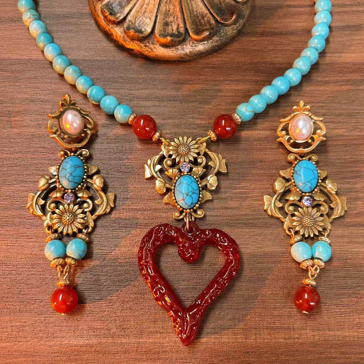 Boho‑Style Antique Gold Open‑Work Floral Matching Jewelry Set