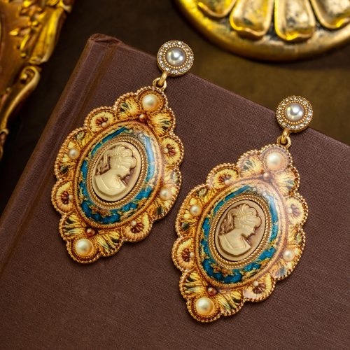 Vintage Cameo Earrings - Ethnic Statement Multi-Element Design
