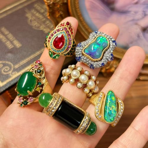 Victorian Style Large Stone Rhinestone Inlay Costume Adjustable Rings