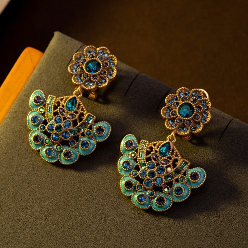 Vintage Enamel Cloisonne Peacock Feather Earrings - Lightweight & Elegant