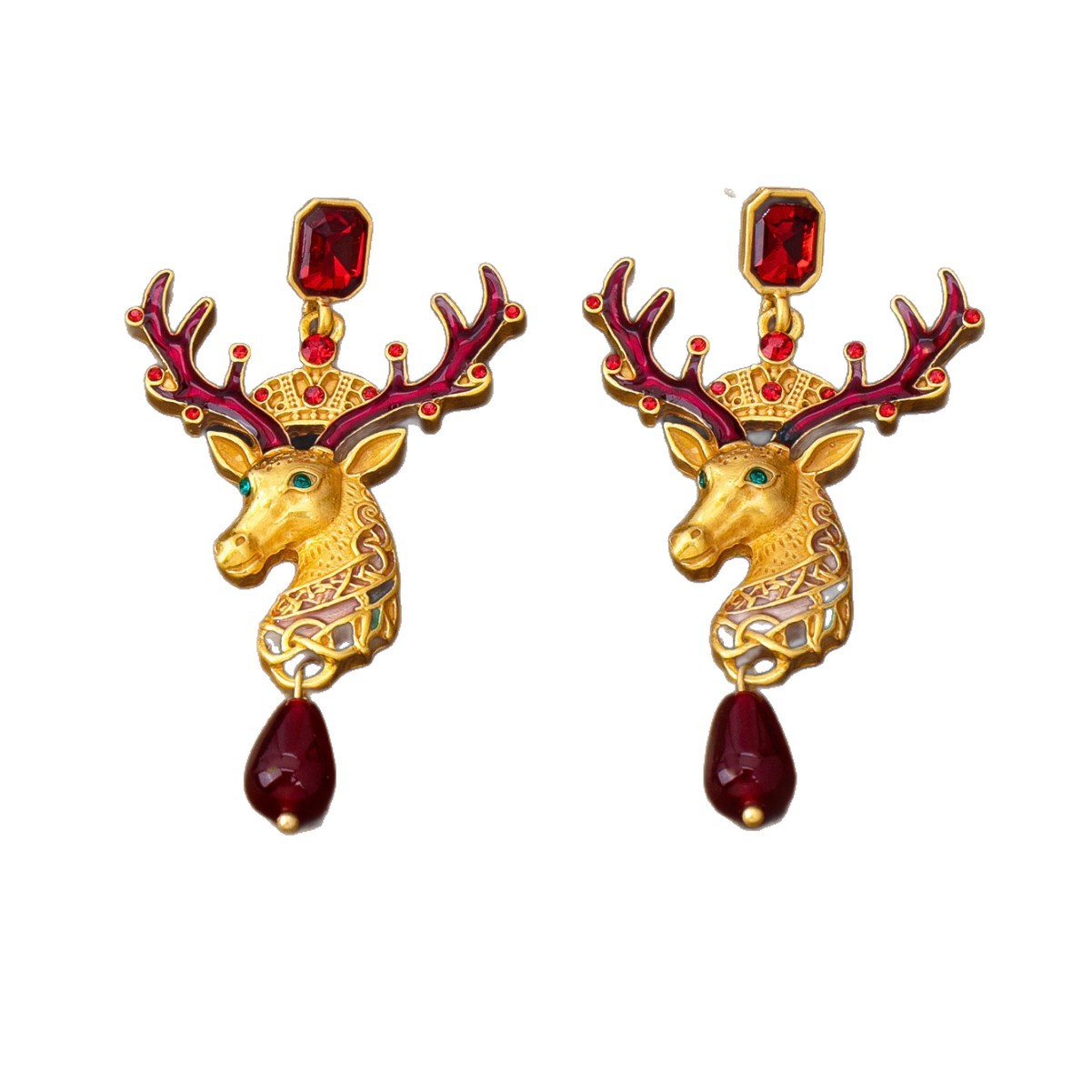 antique gold animal motif statement earrings