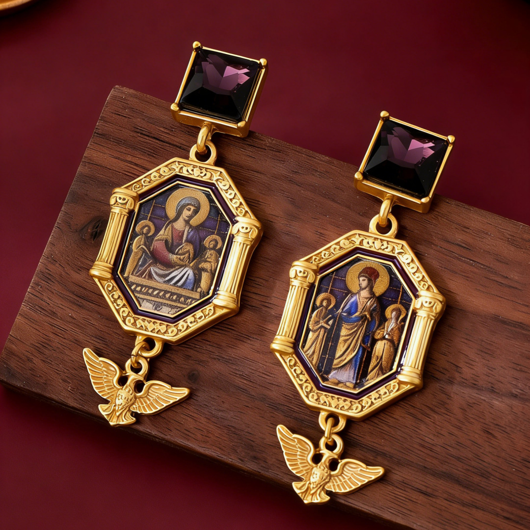 antique gold renaissance portrait drop earrings