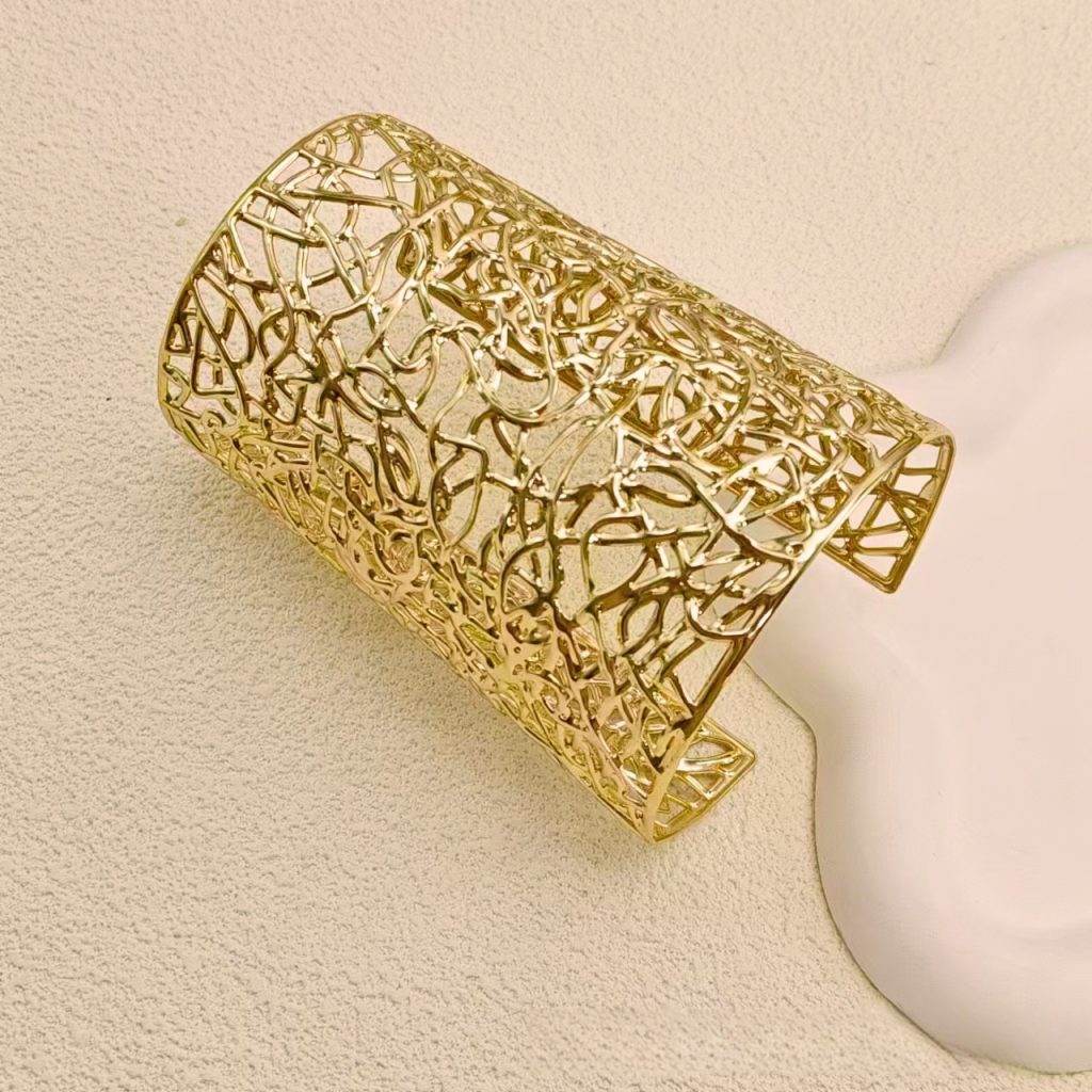 boho lace metal wide open cuff bangle