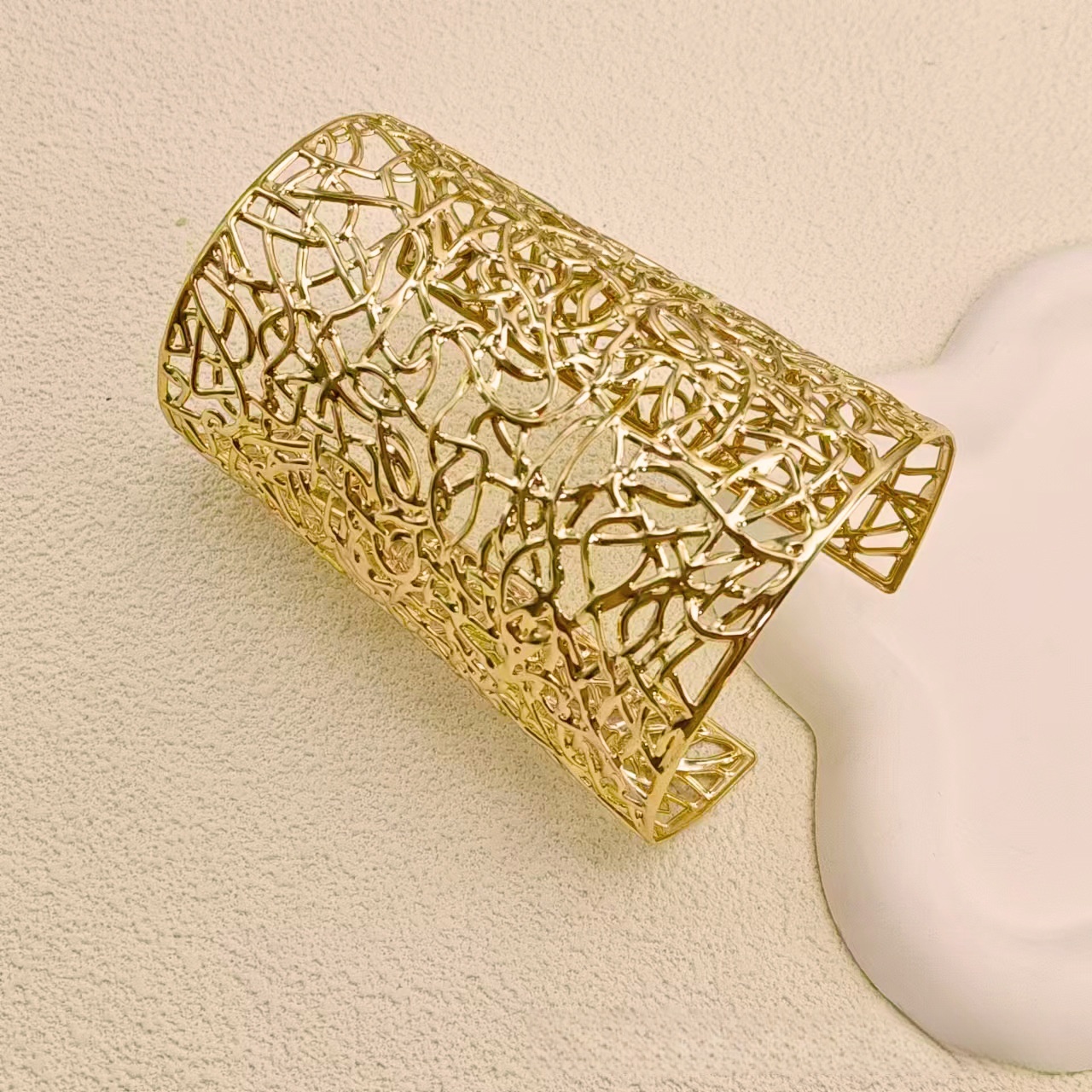 boho lace metal wide open cuff bangle
