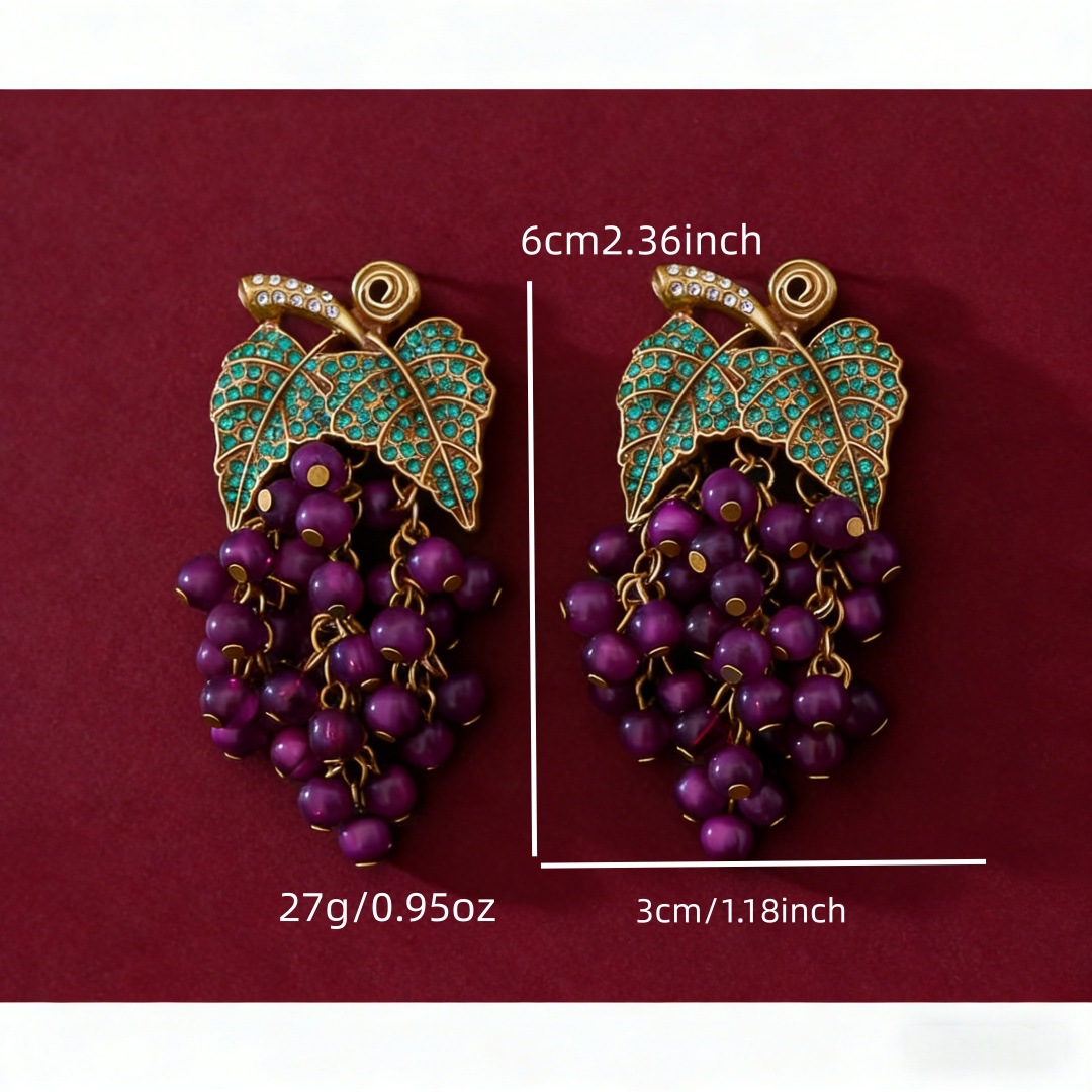 green crystal leaf grape drop earrings