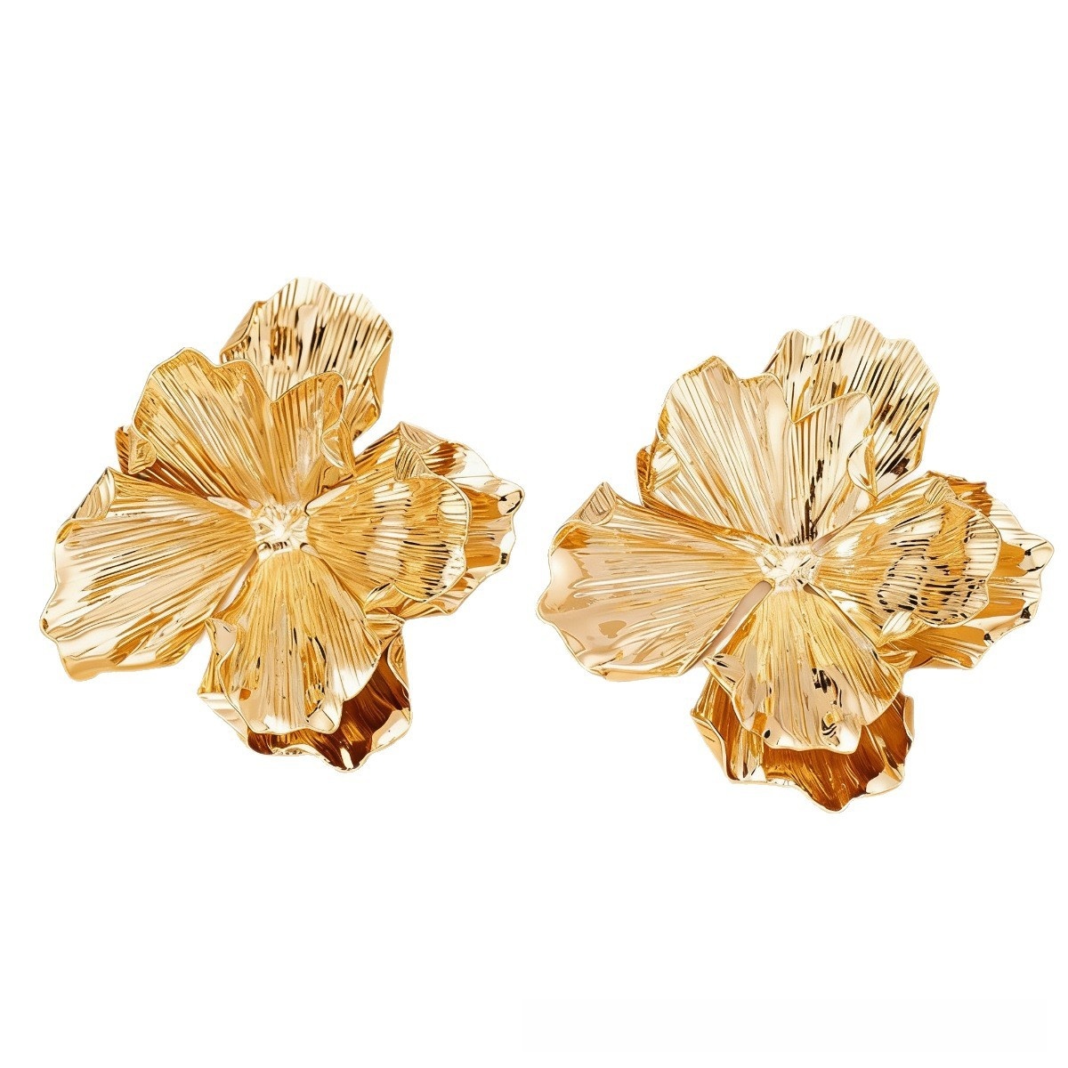 heavy duty metallic flower statement earrings
