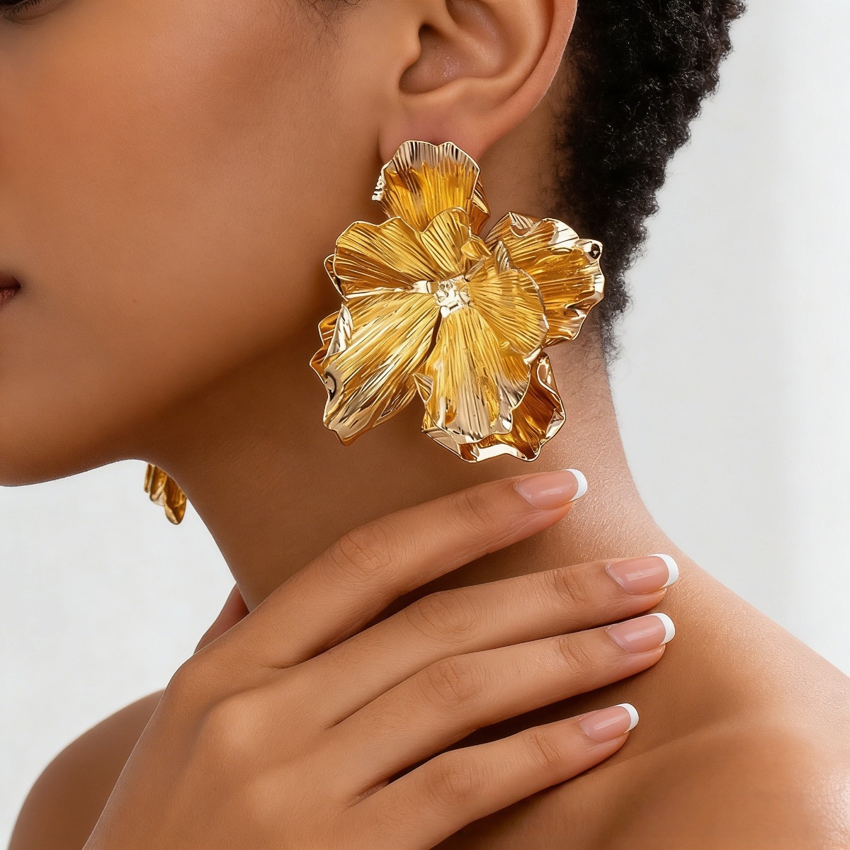 large 3D gold flower statement earrings