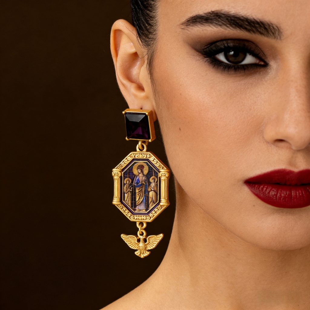 medieval icon dangle earrings