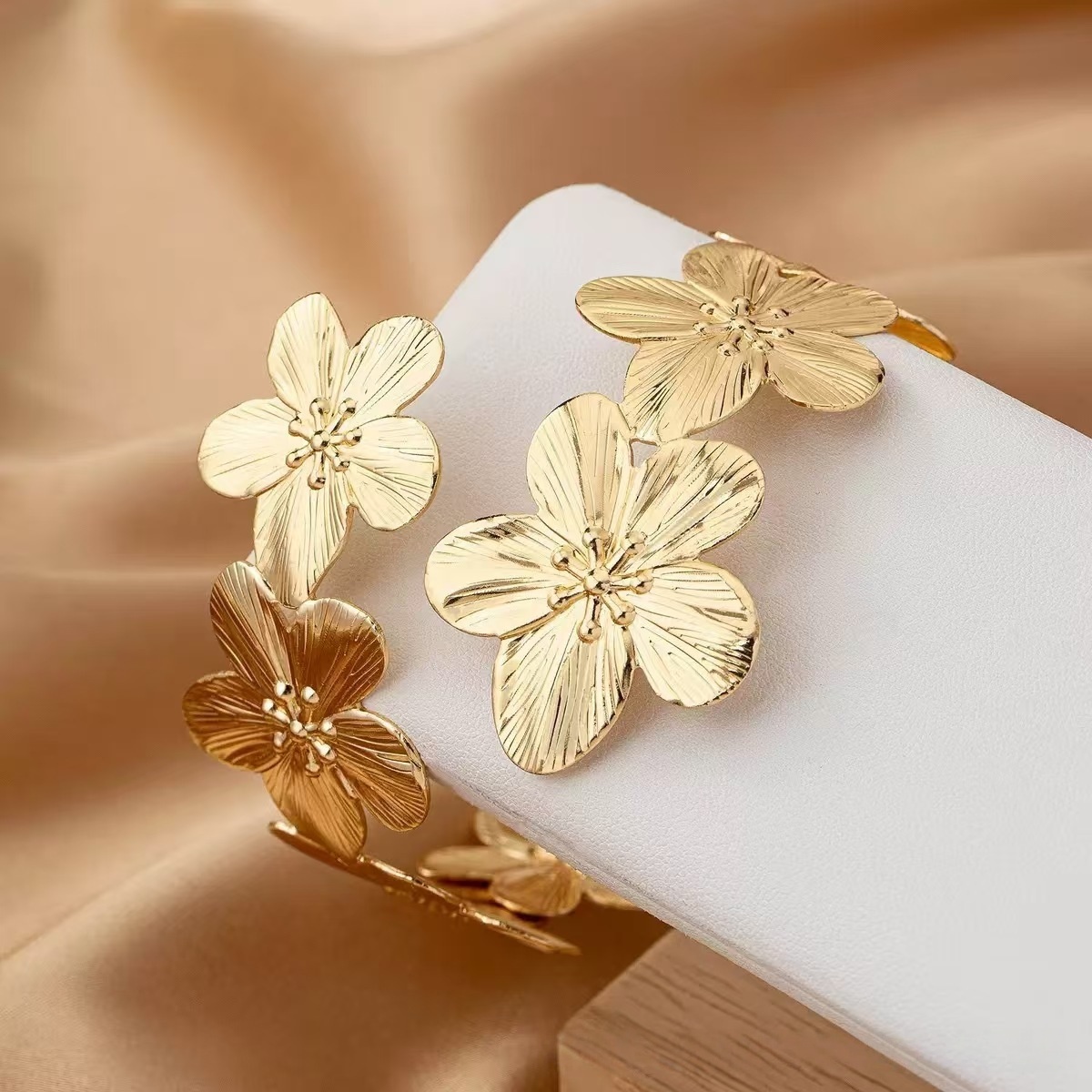 metallic floral statement cuff bangle