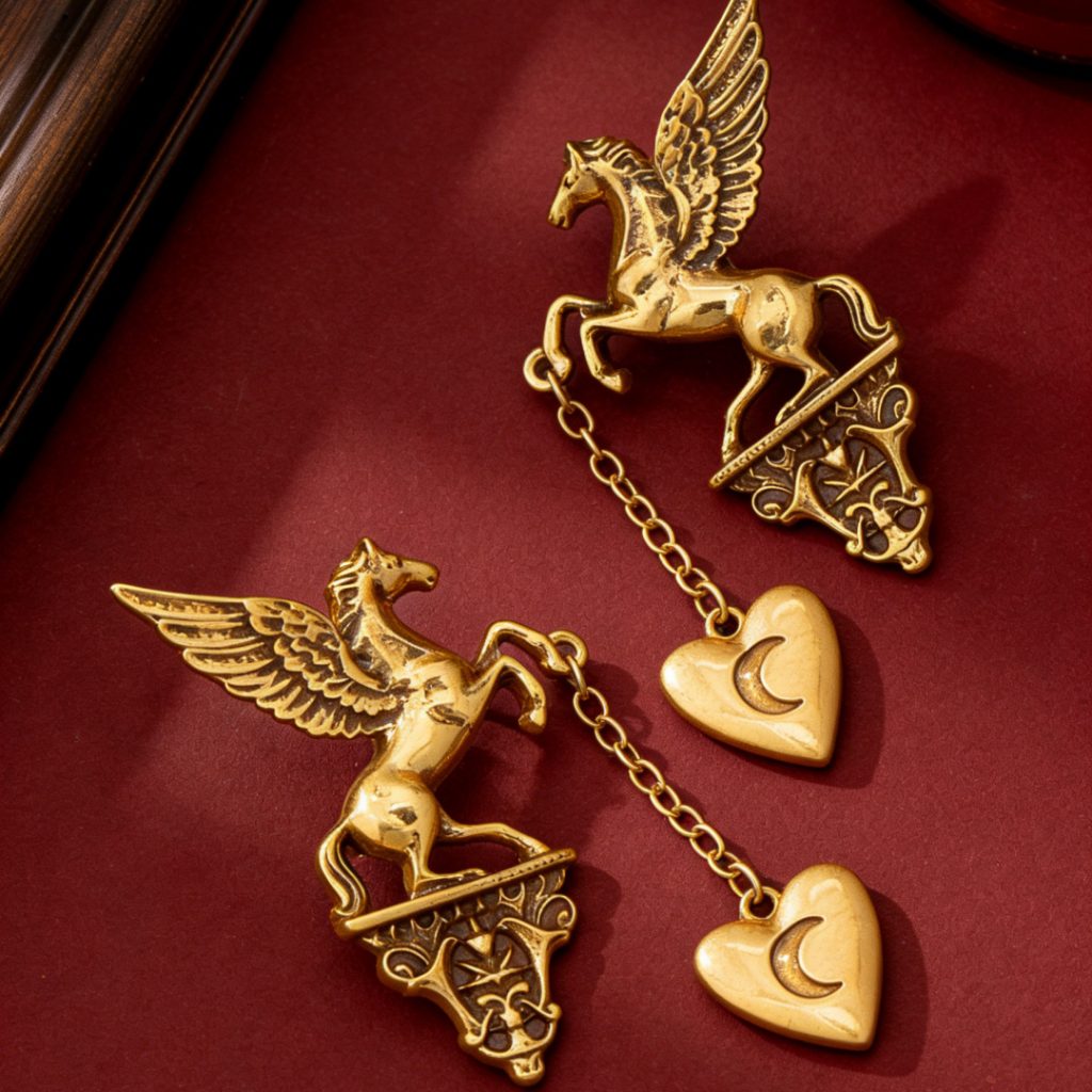 moon heart charm chain statement earrings