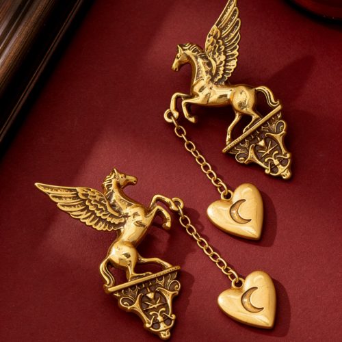 moon heart charm chain statement earrings