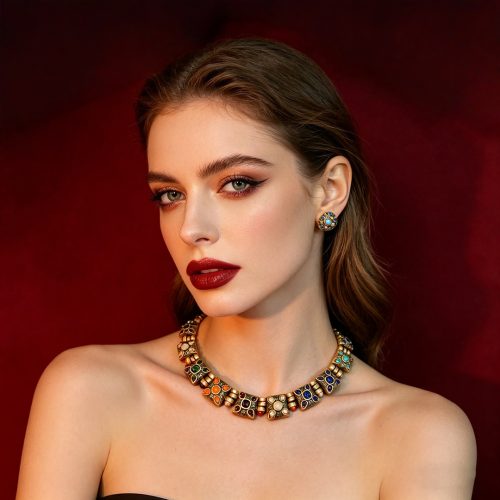 multi‑color gem choker jewelry set