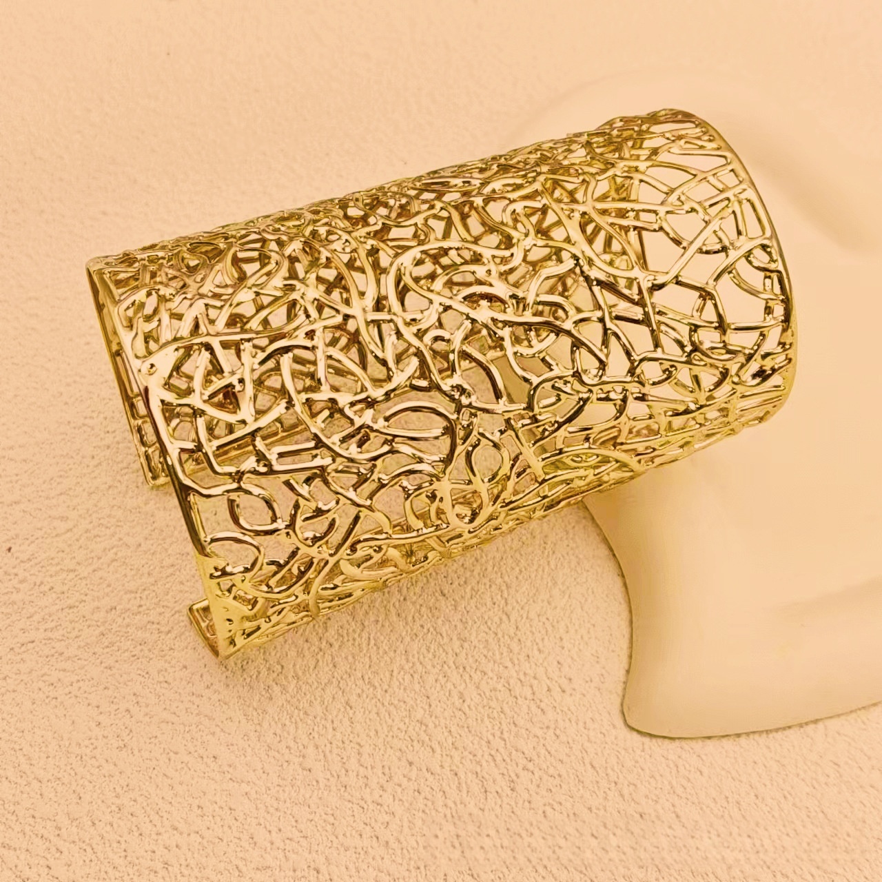 openwork textured gold cuff bangle
