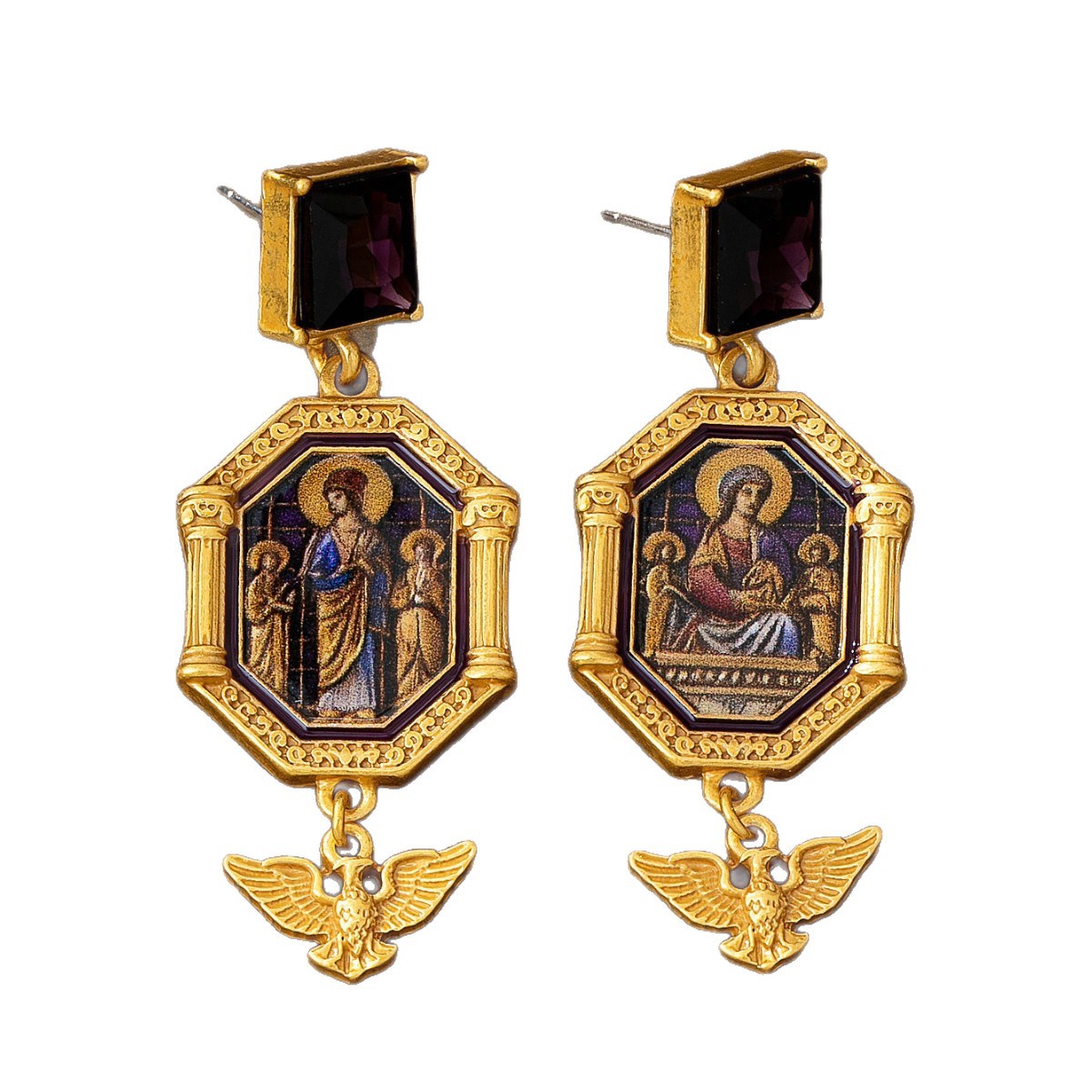 ornate gold medallion dangling earrings