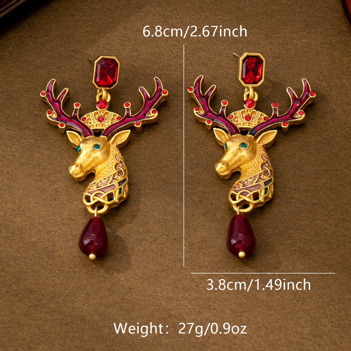 red gem ornate dangling earrings