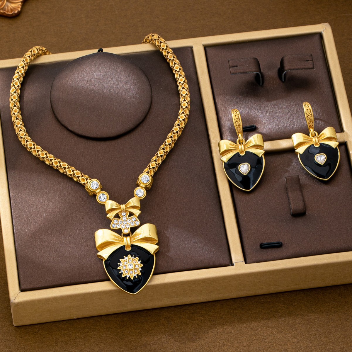 retro bow enamel statement jewelry set