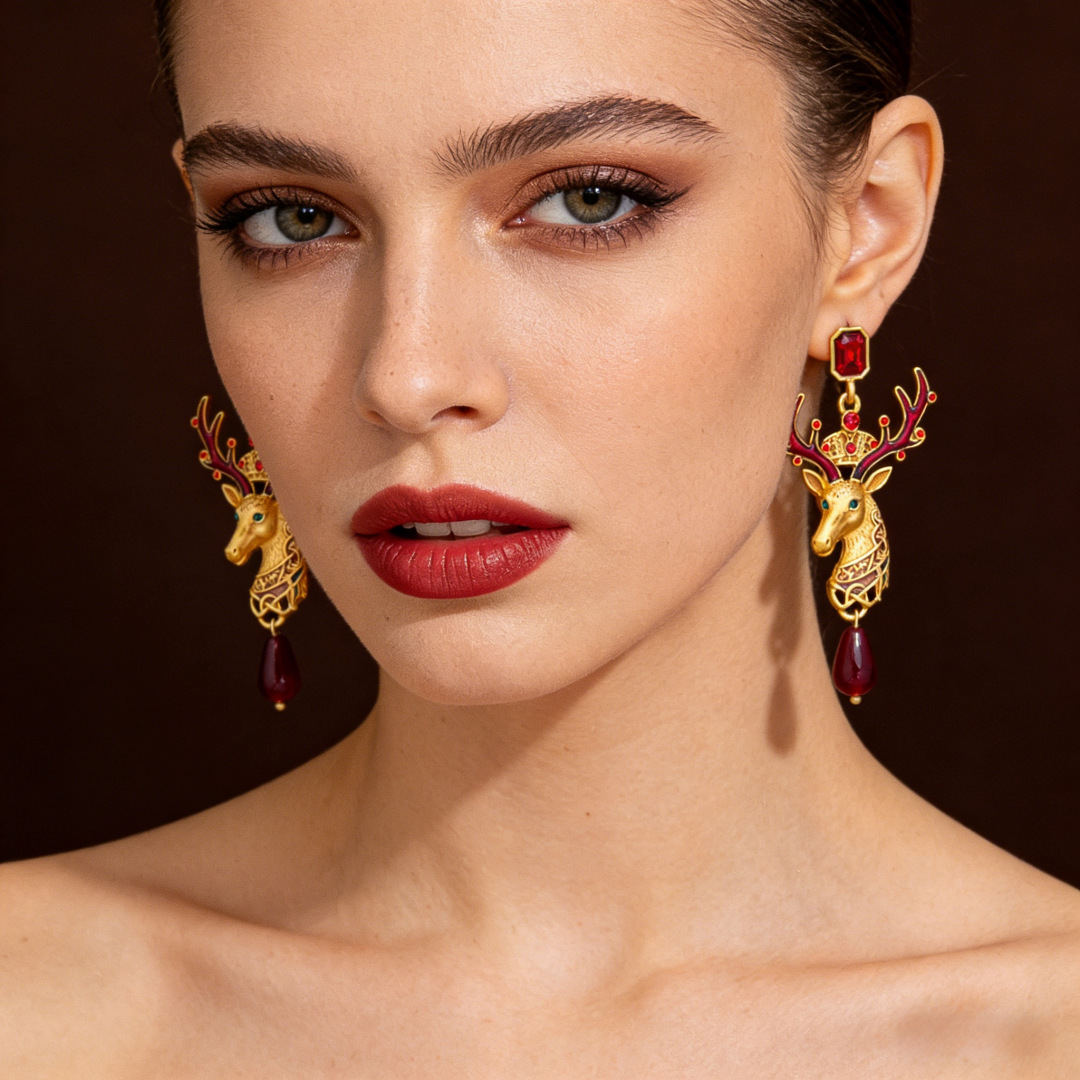 stag deer head dangle earrings