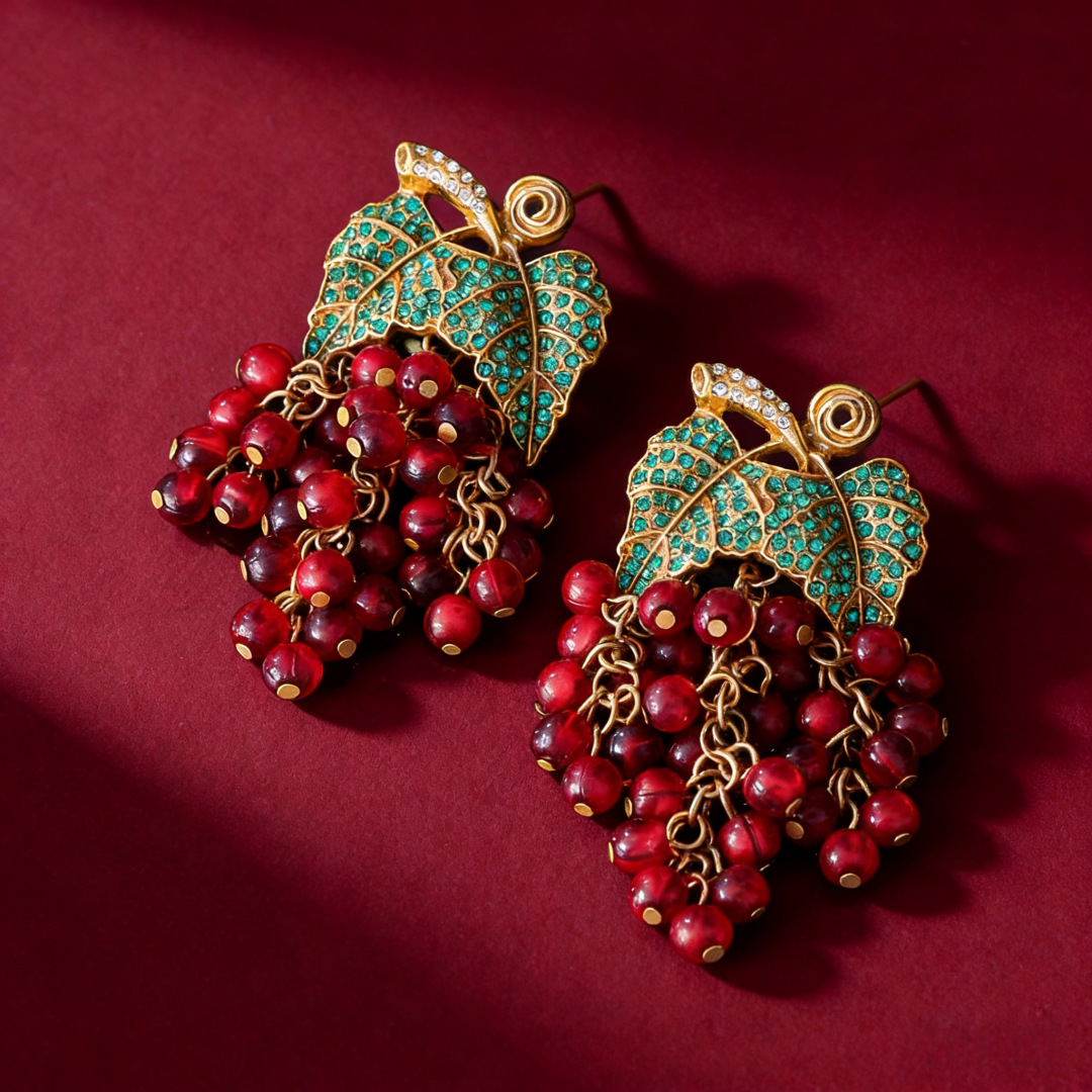 vintage fruit motif statement earrings