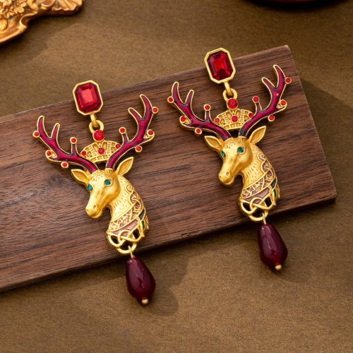 vintage gold deer drop earrings