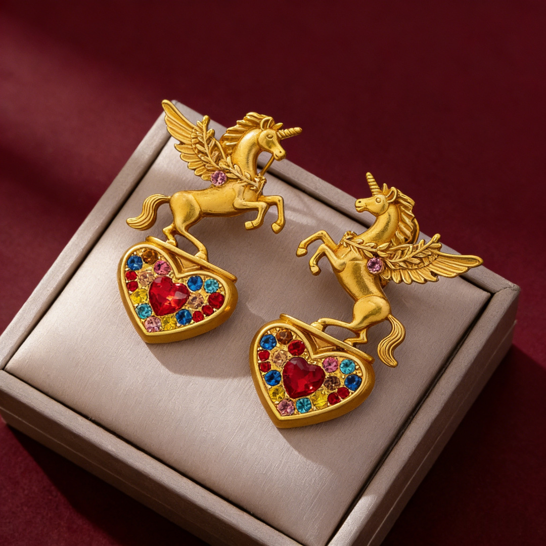 vintage gold unicorn statement earrings