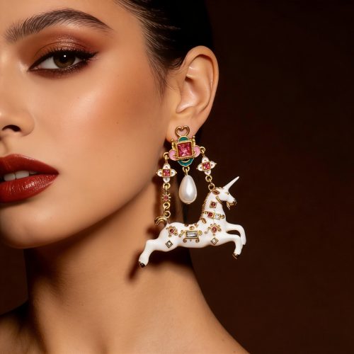 white unicorn dangle earrings