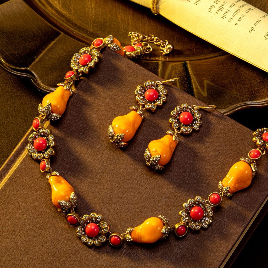 1. Amber Red Floral Statement Necklace Set.jpg