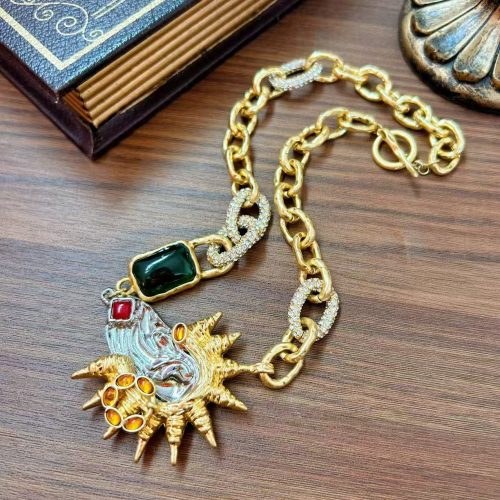 1. Chunky Gold Chain Emerald Statement Necklace.jpg