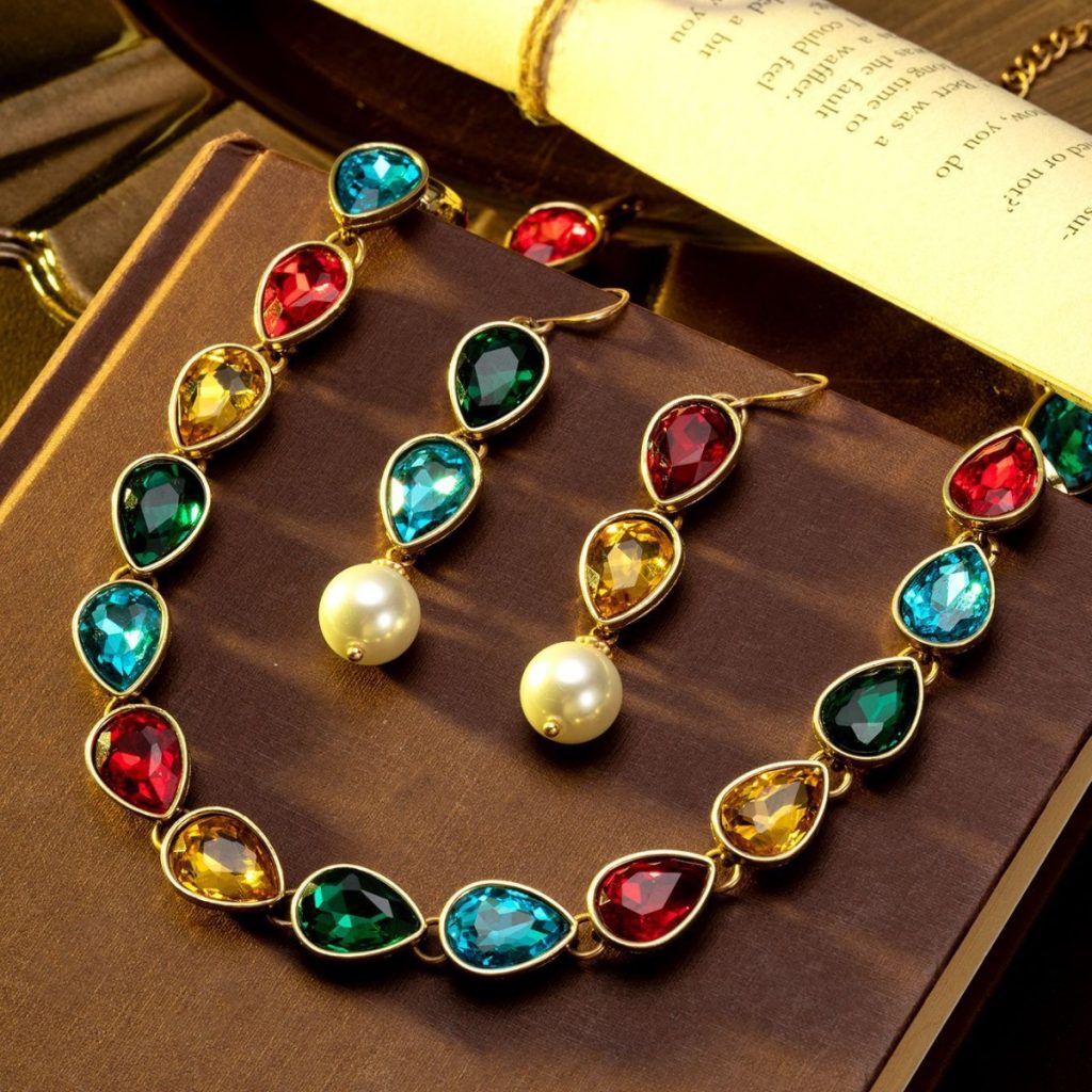 1. Multicolor Teardrop Crystal Pearl Jewelry Set.jpg