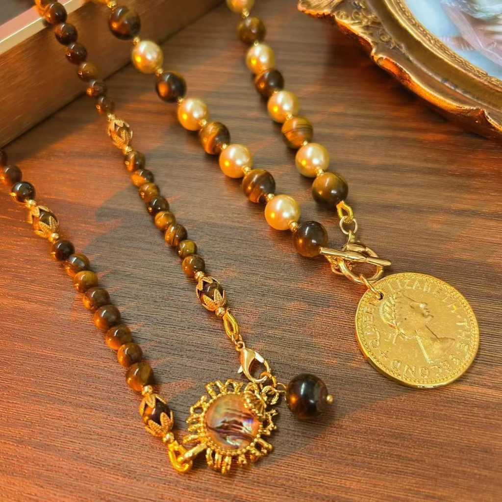 1. Tigers Eye Beaded Coin Pendant Necklace.jpg