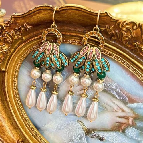 1. Turquoise Pink Crystal Pearl Chandelier Earrings.jpg