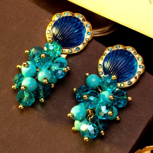 1. Vintage Blue Shell Turquoise Bead Dangle Earrings.jpg